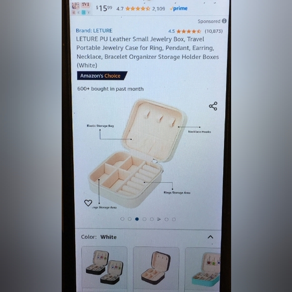 Travel Jewelry Box White Storage Container - Picture 2 of 6